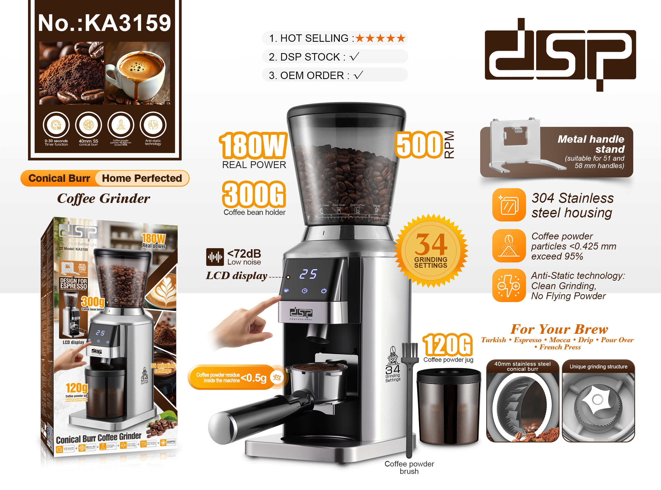 Conical Burr Coffee Grinder 220-240V