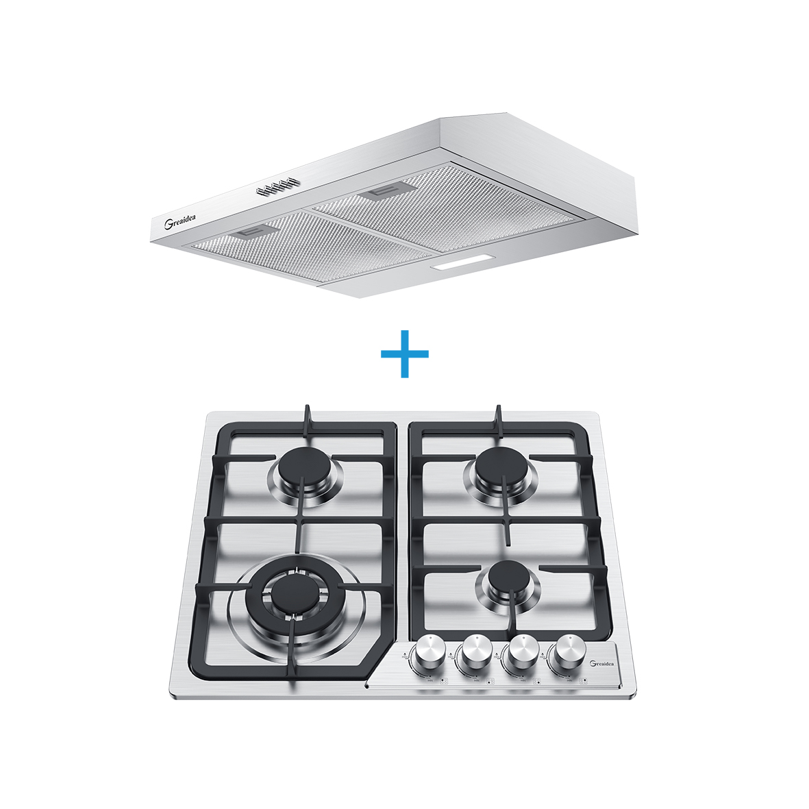 Greaidea Slim Range Hood and 4-Burner Gas Hob Combo