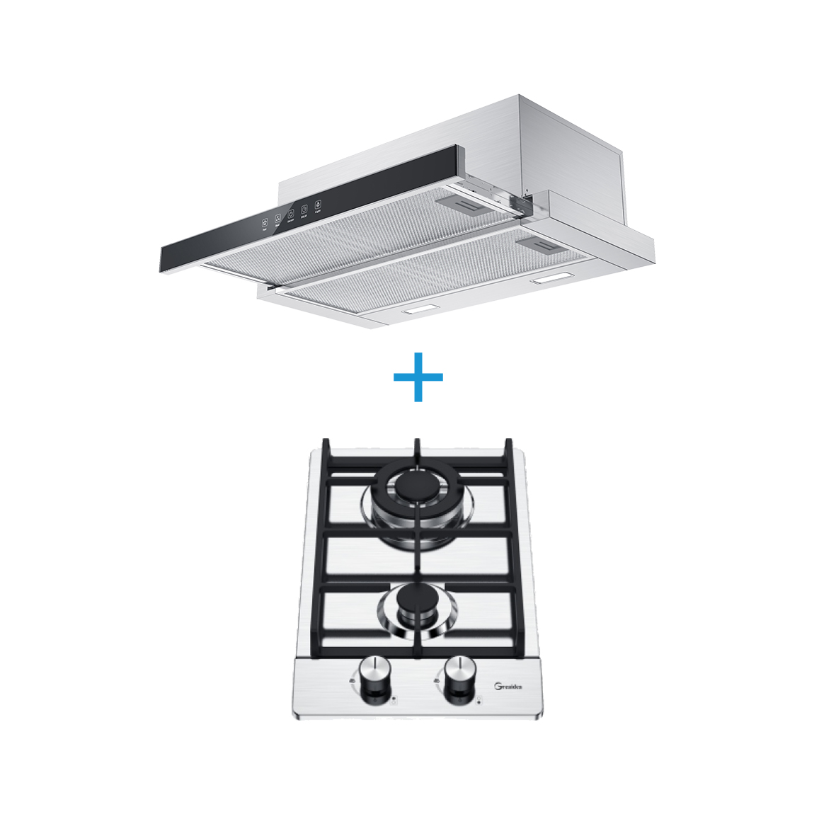 Telescopic Range Hood and 2-Burner Gas Hob Combo
