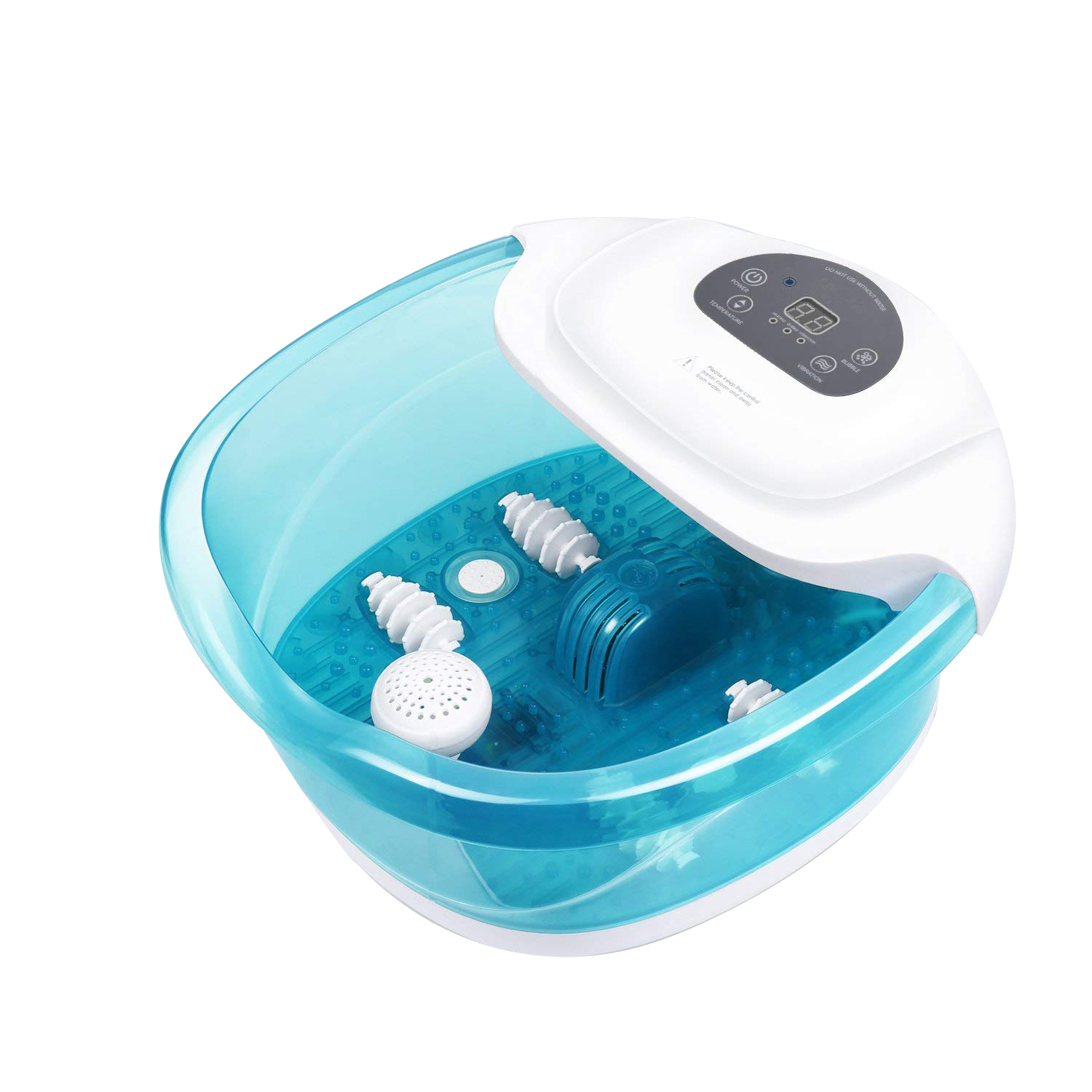 Electric Vibrating Heat Bubble Foot Spa Massager with 4 Rollers