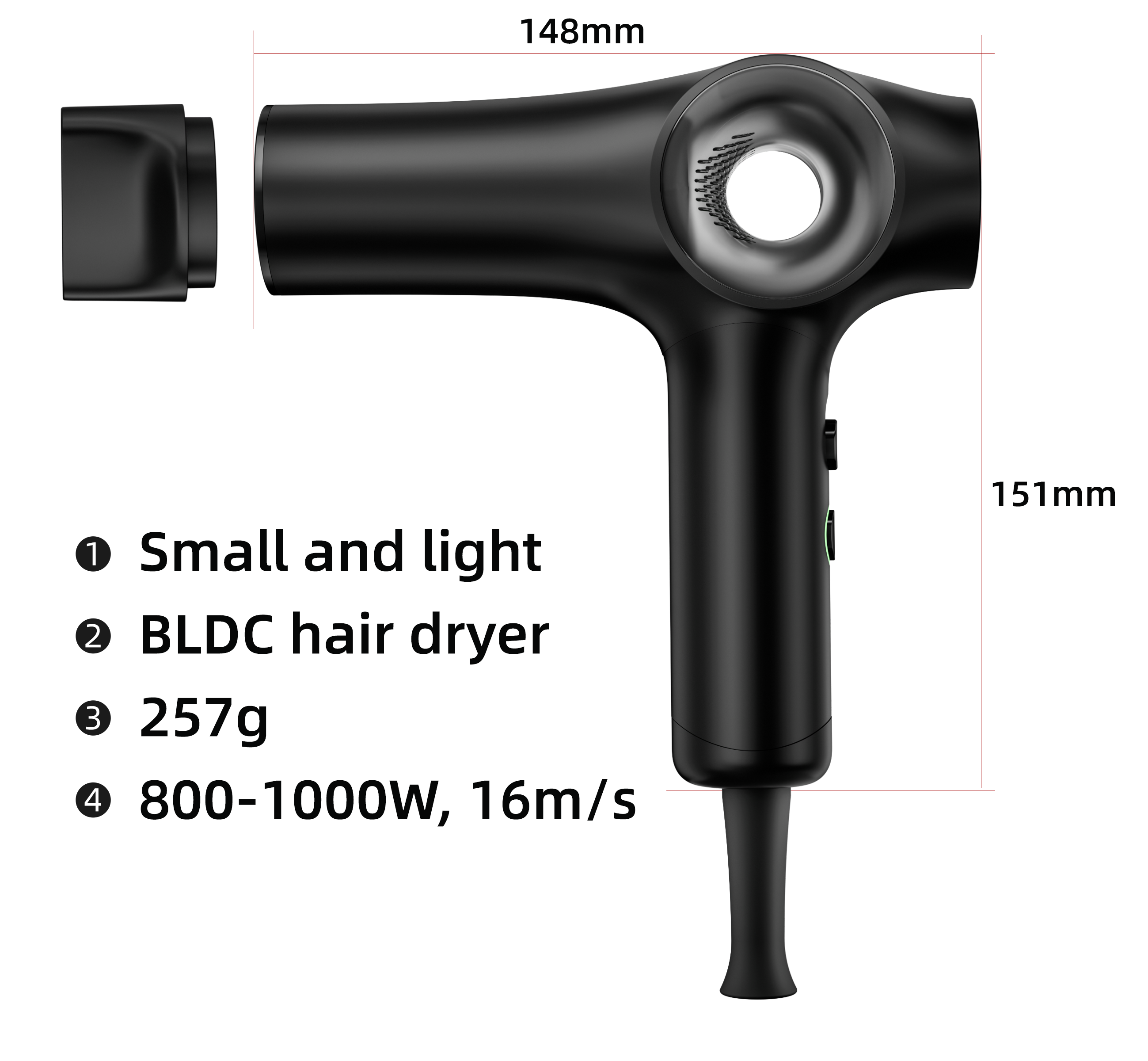 High Wind Speed Portable BLDC Motor Hair Dryer