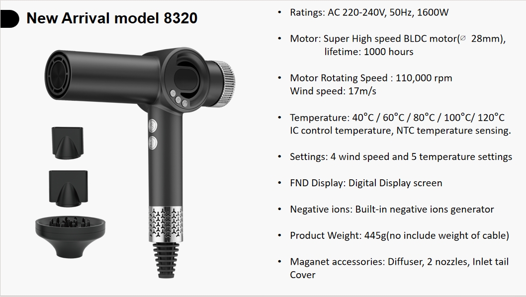 High-Speed BLDC Ionic Hair Dryer with Digital Display