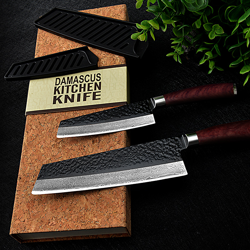 2-Piece Damascus Kitchen Knife Set with Rosewood Handle