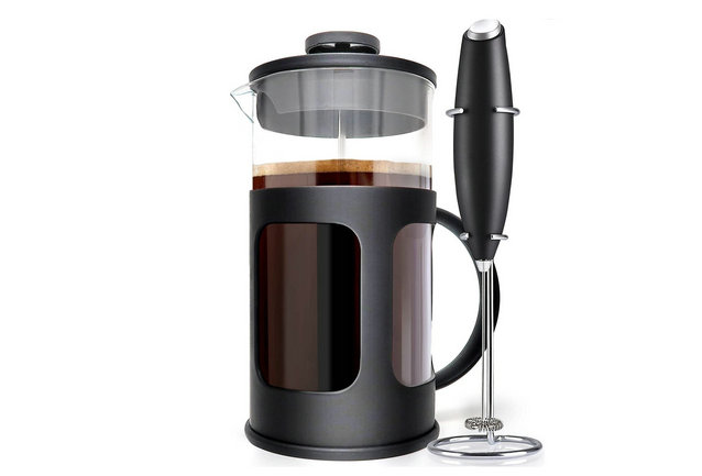 Handheld Milk Frother with Stand and French Press