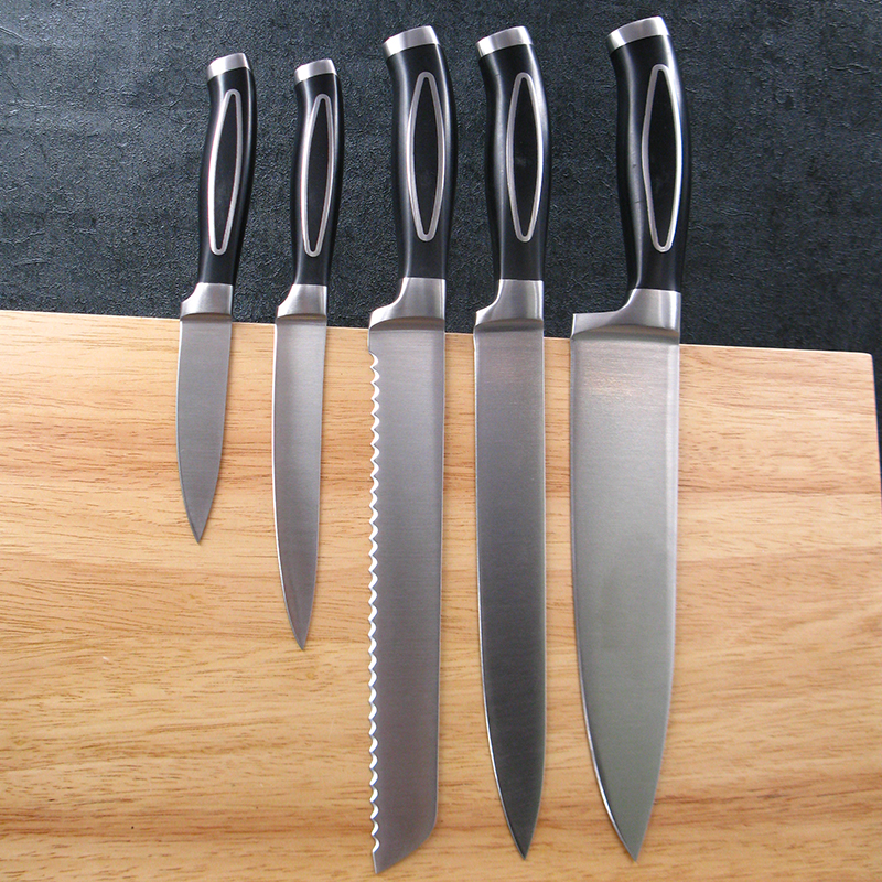 5-Piece Kitchen Knife Set with Rubber Wood Block
