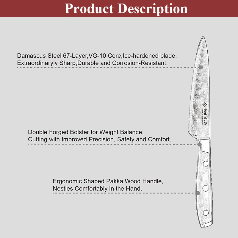 Damascus Steel Utility Knife 4.5-inch
