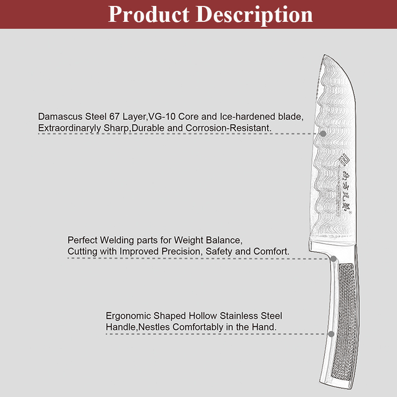 Santoku Knife Damascus Steel 6.5-inch