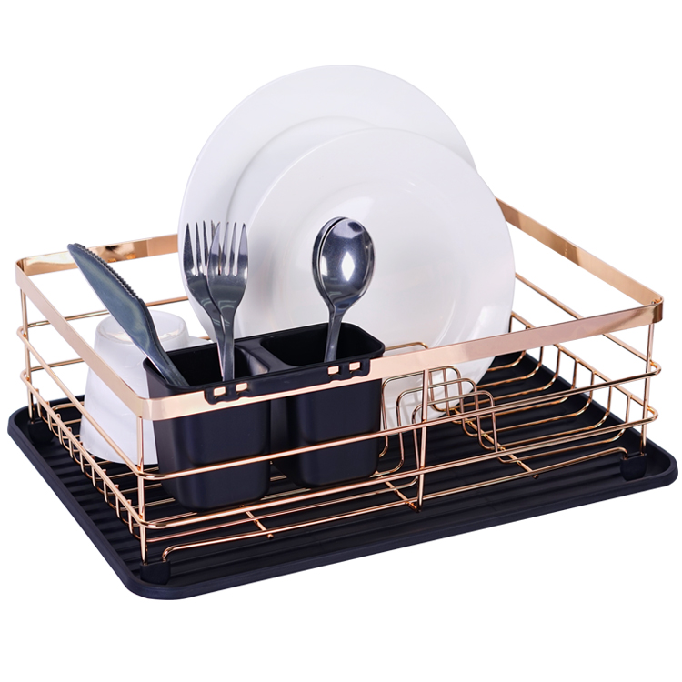 Black Rectangular Kitchen Dish Drying Rack with Cutlery Holder