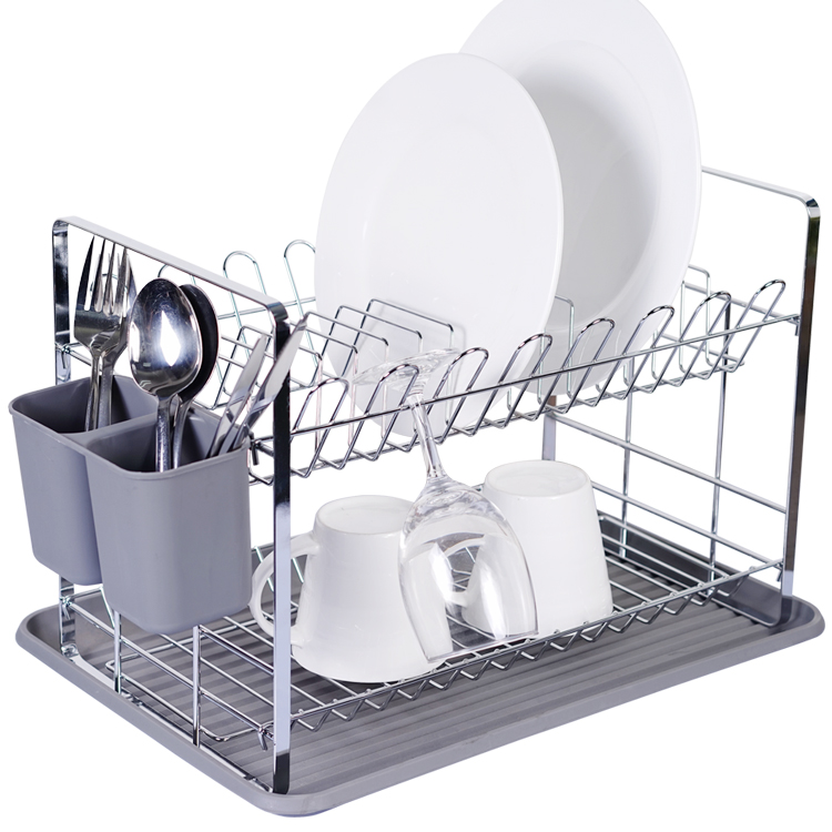2-Tier Kitchen Plate Drainer Dish Drying Wire Rack