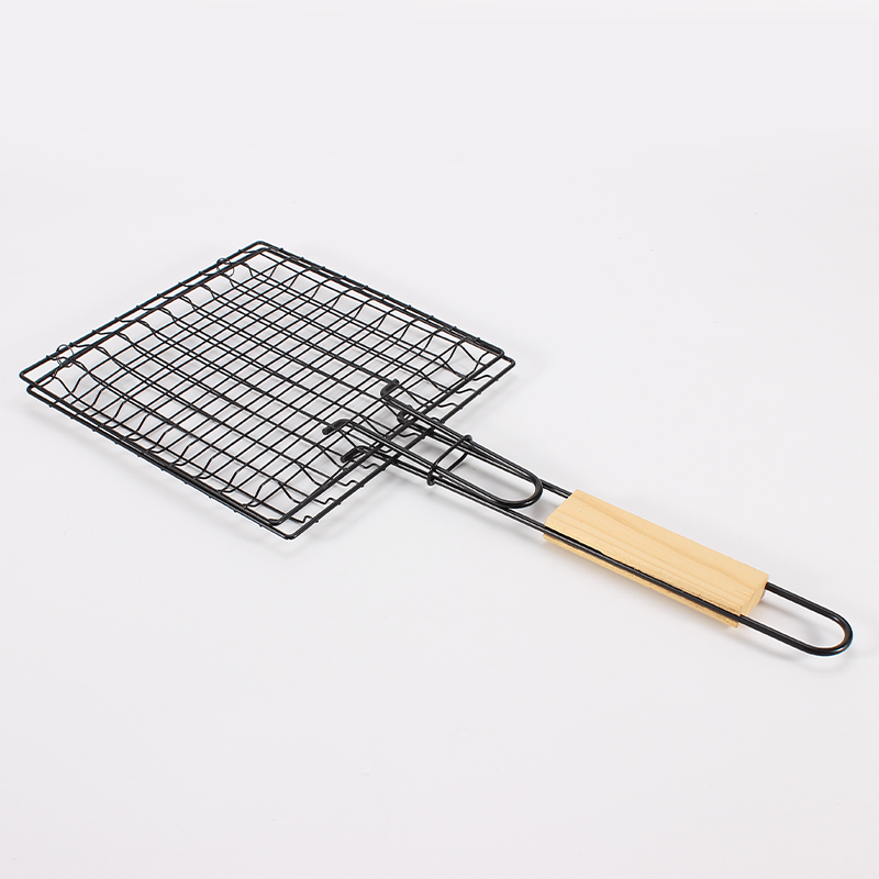 Non-Stick BBQ Grill Basket with Wood Handle