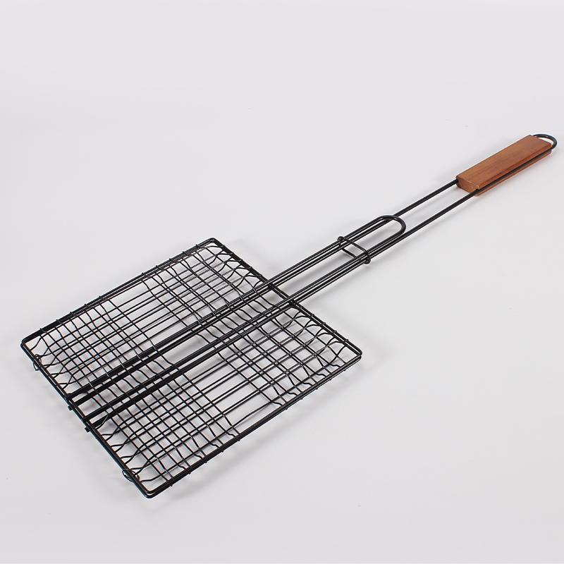 Non-stick Coating BBQ Grill Net with Wood Handle