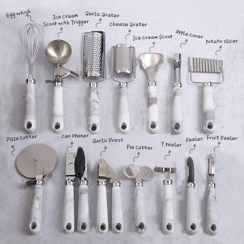 White Marble Kitchen Cooking Utensil Set