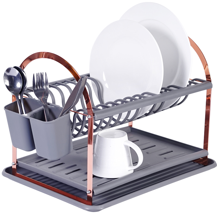 2-Tier Plastic Kitchen Plate Drainer Dish Drying Rack