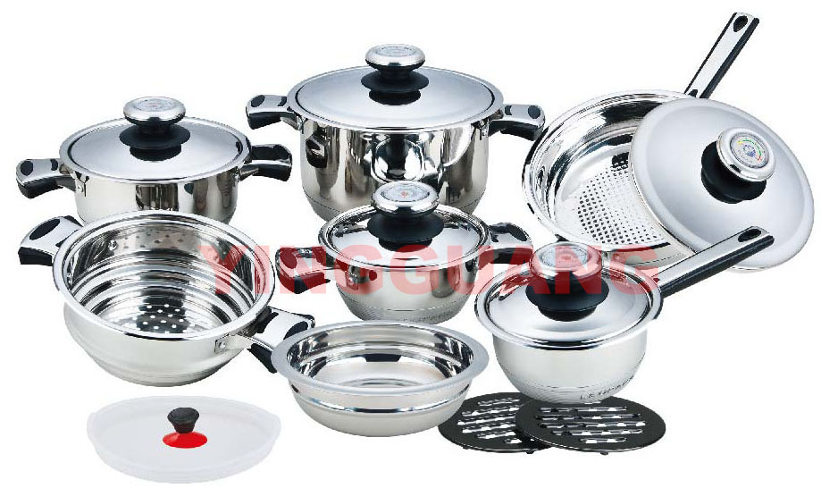 16-Piece Stainless Steel Cookware Set with Wide Edge
