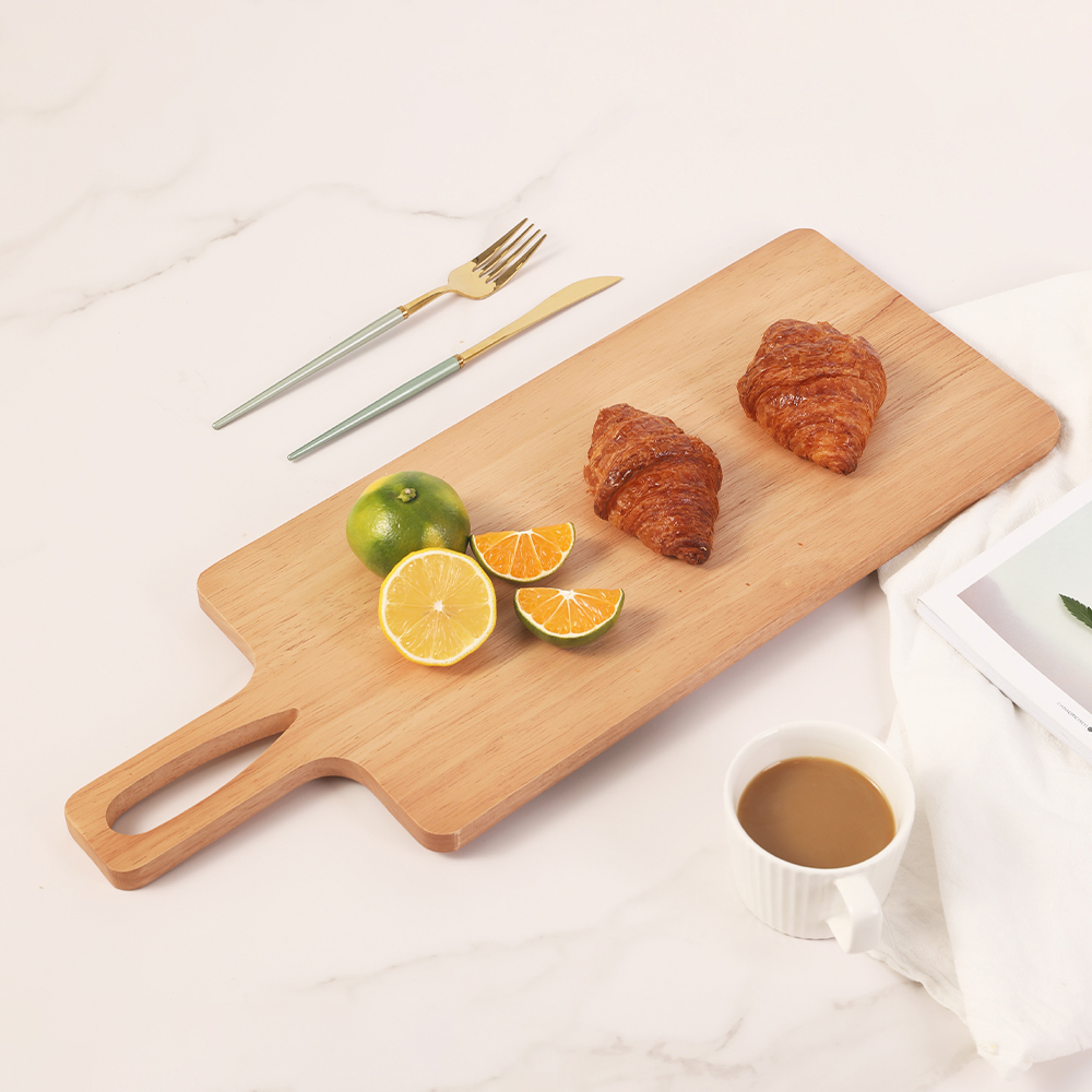 Rubber Wood Rectangle Cheese Board with Handle