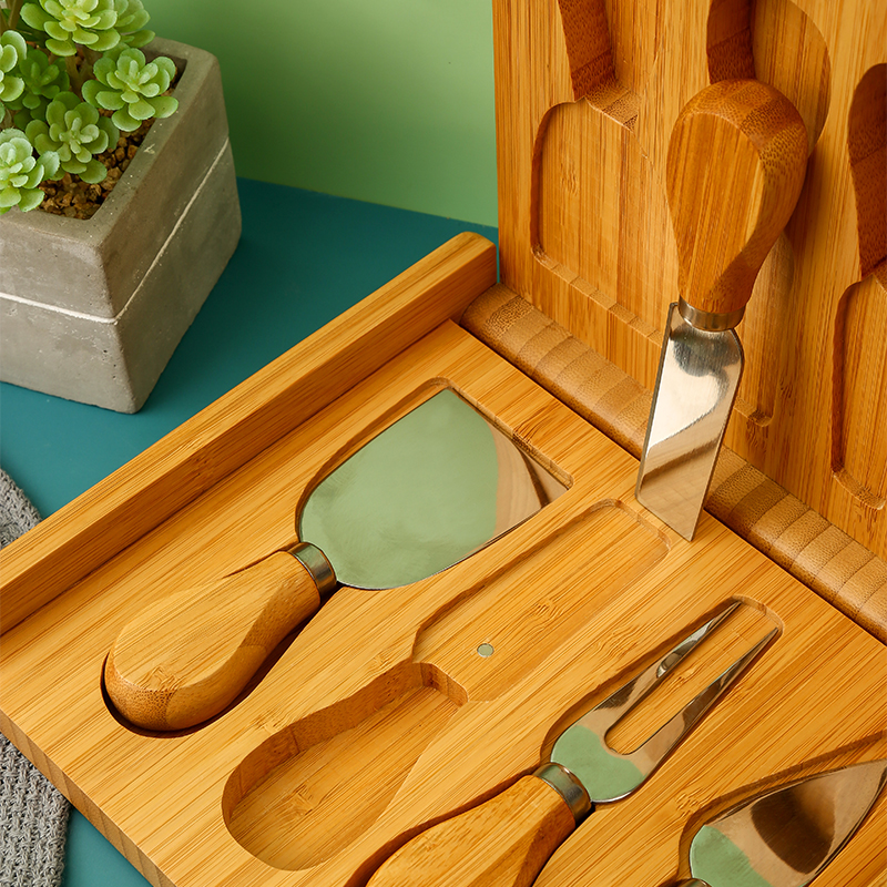 Bamboo Square Cheese Board with 4 Slicer Knives