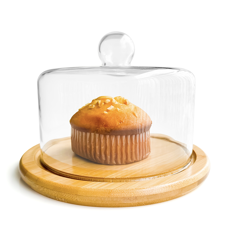 Wooden Cake Stand with Glass Dome
