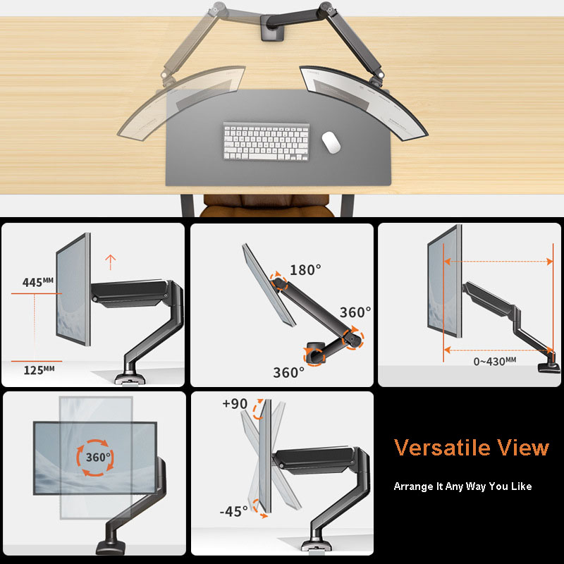 Monitor Mount 14-32 Inch Height-Adjustable Telescopic Arm