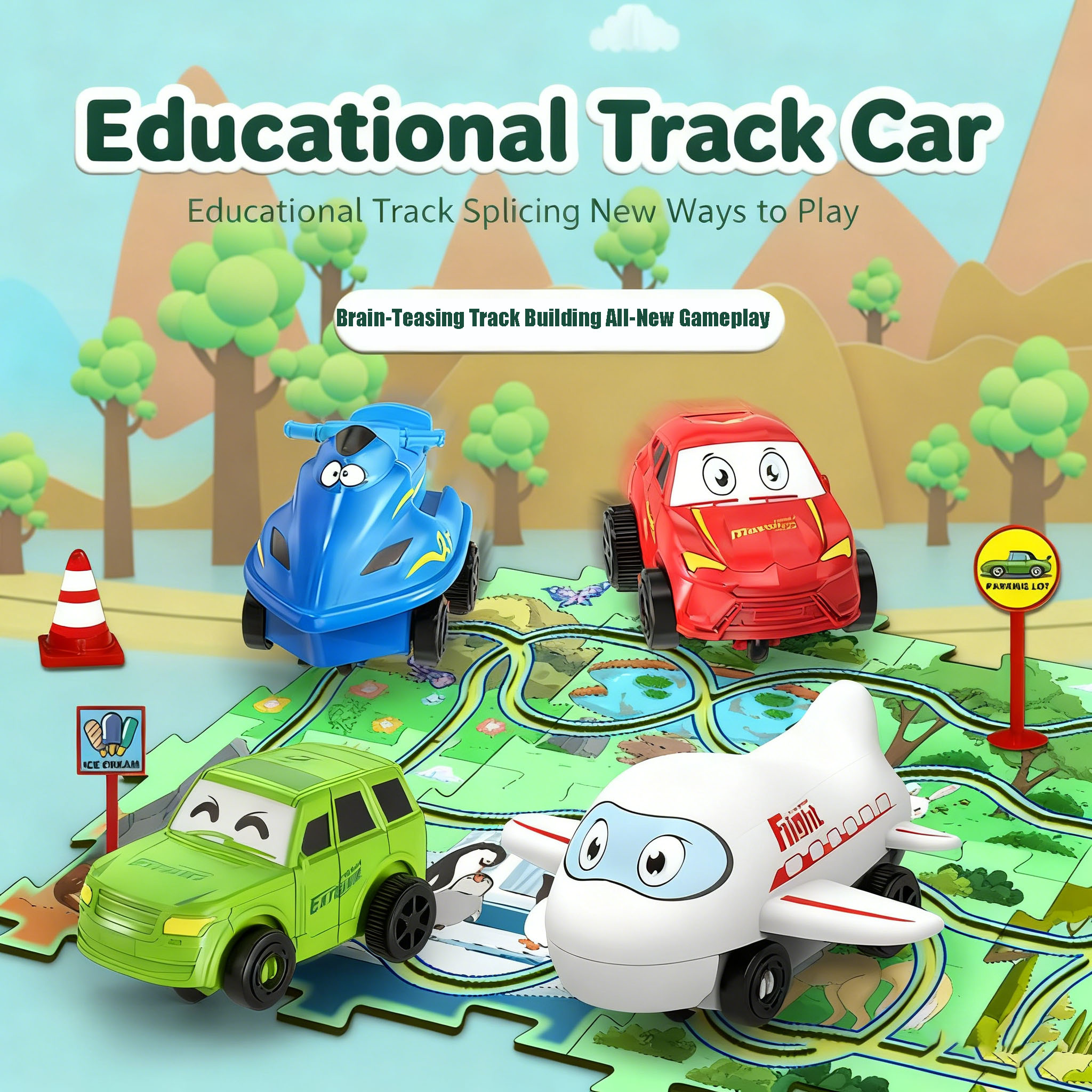 Colorful Children's Educational Track Car DIY Puzzle