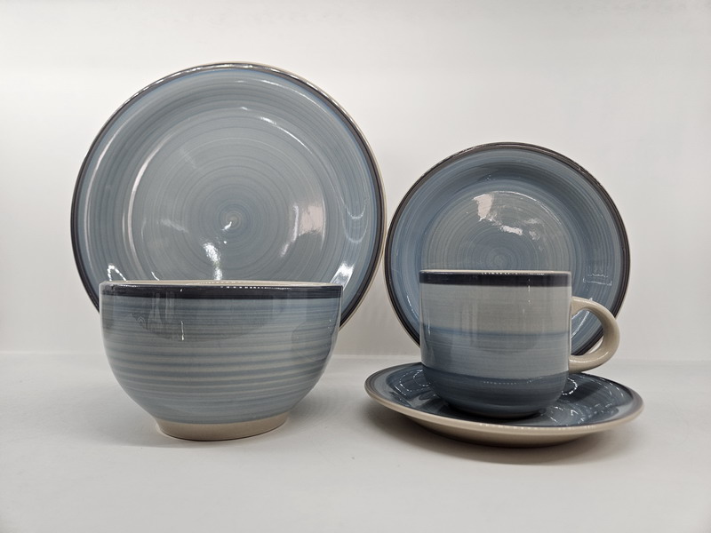 30-Piece Stoneware Handpainted Dinner Set with Golden Rim