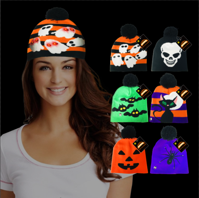 Light Up Halloween Knitted Hat with Pom Pom