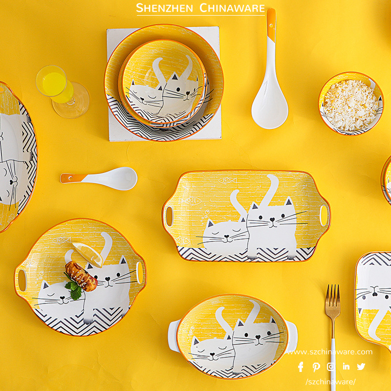 Porcelain Tableware Set Cartoon Cat Design