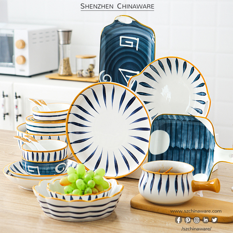 Japanese Style Porcelain Noodle Soup Bowls Set