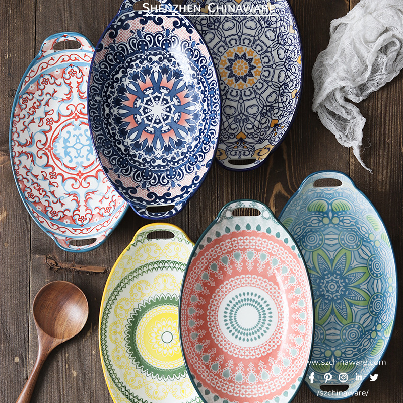 Bohemian Style Porcelain Egg Shape Plate M005