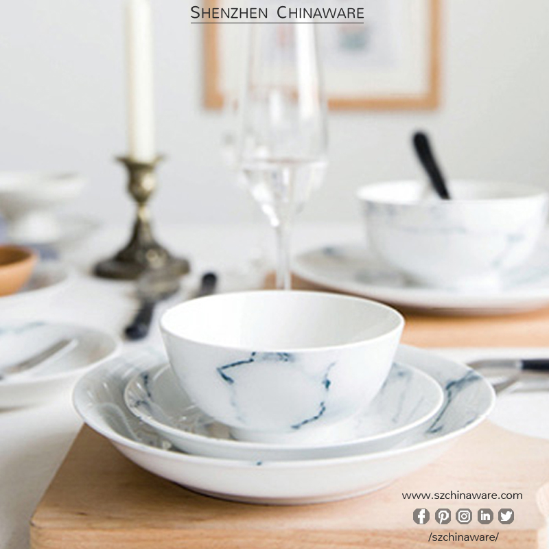 Porcelain New Bone China Tableware Blue Marble Dinnerware Set