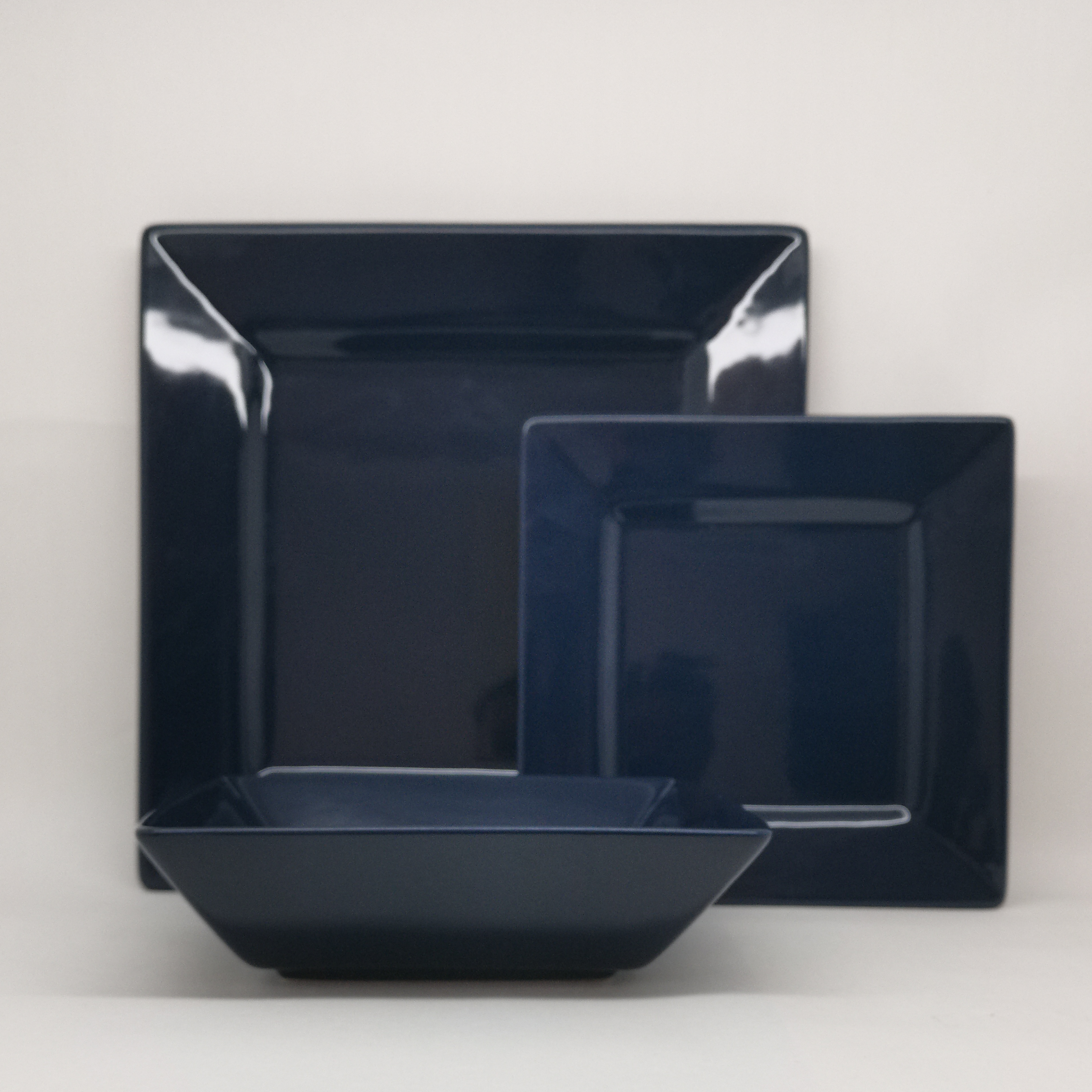 Stoneware Coupe Shape Glazed Dinner Set Blue