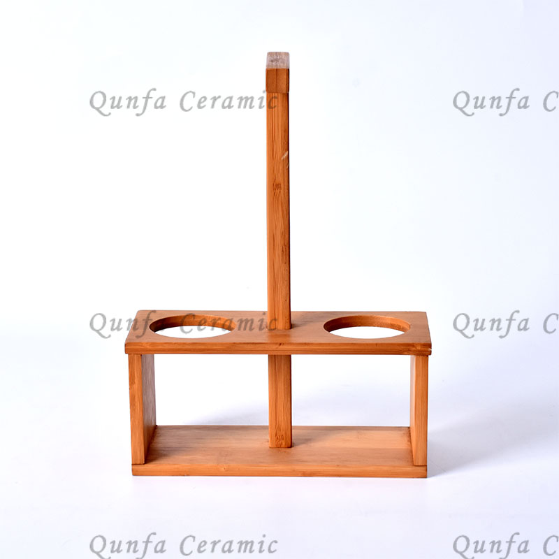 Ceramic Vinegar and Oil Set with Bamboo Stand