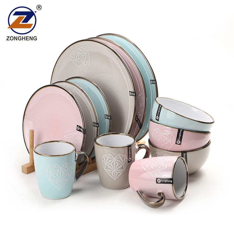 16-Piece Embossed Dinner Set with Loving Heart Design