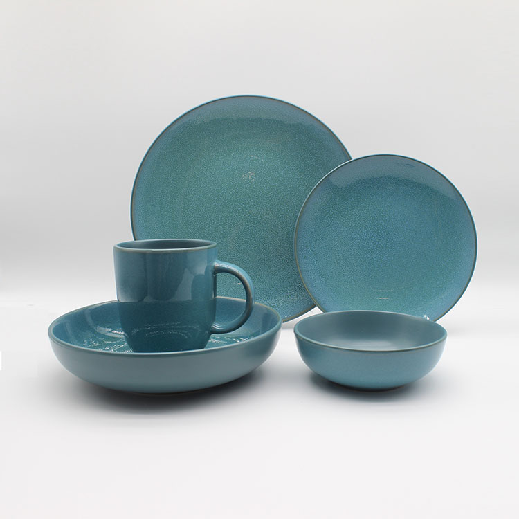24-Piece Porcelain Dinner Set with Blue Steak Plates