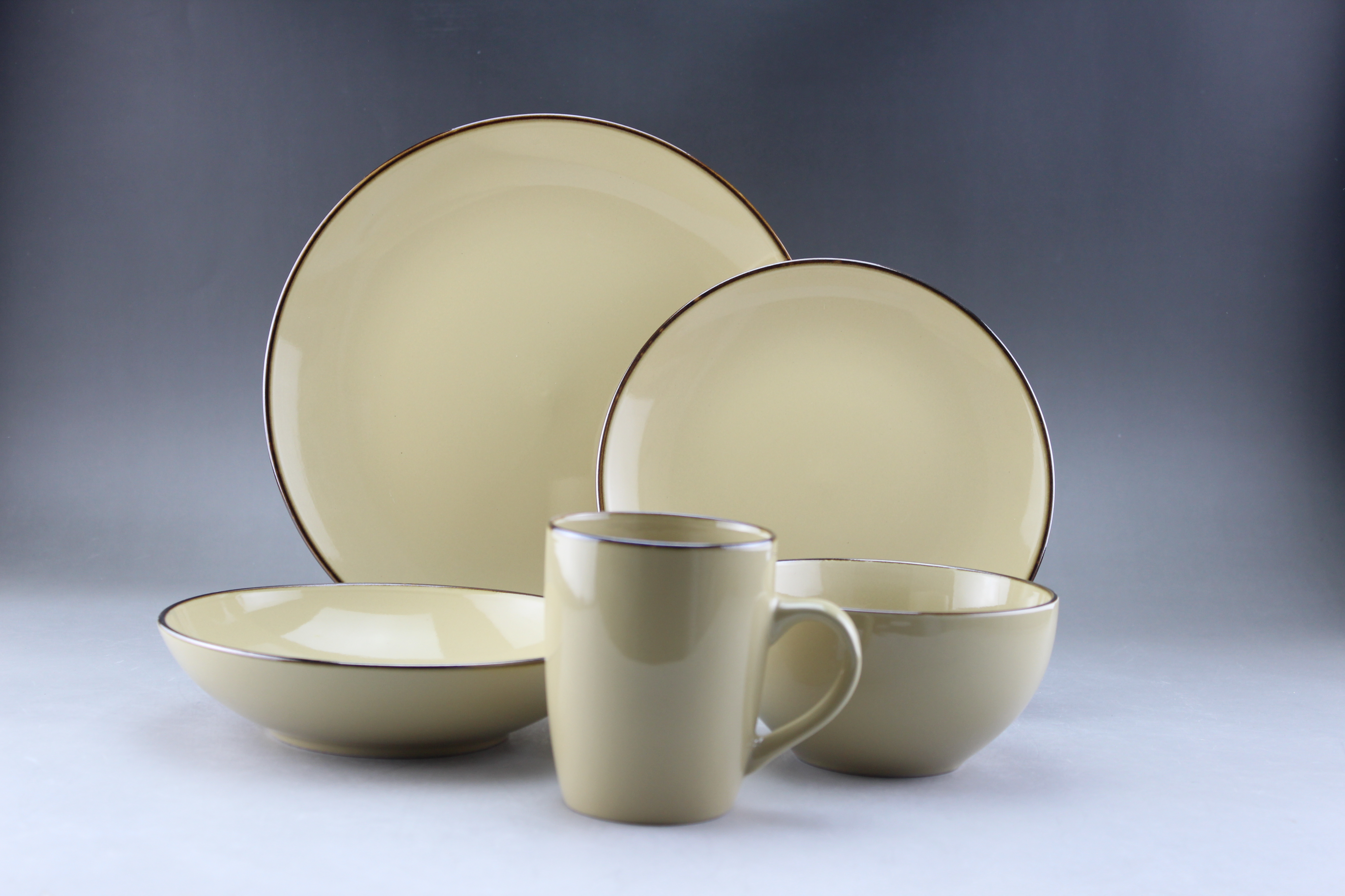 Stoneware Dinner Set with Gold Rim