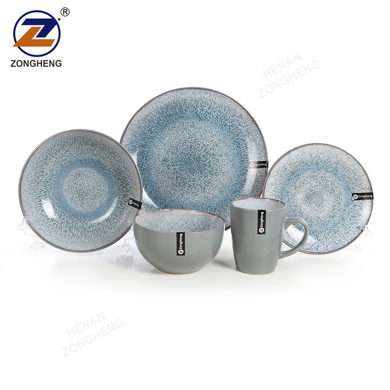 Grey Reactive Glazed Ceramic Dinner Set 16 Pieces