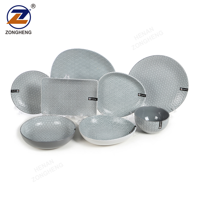 Reactive Color Glaze Pad Printed Dinner Set