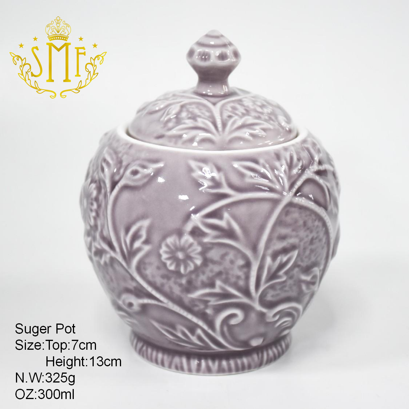 Hand Painted Purple Embossed Bone China Tea Coffee Set