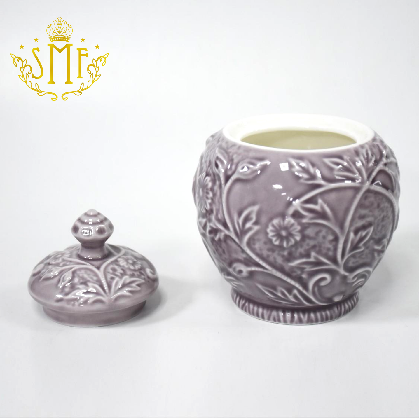 Hand Painted Purple Embossed Bone China Tea Coffee Set