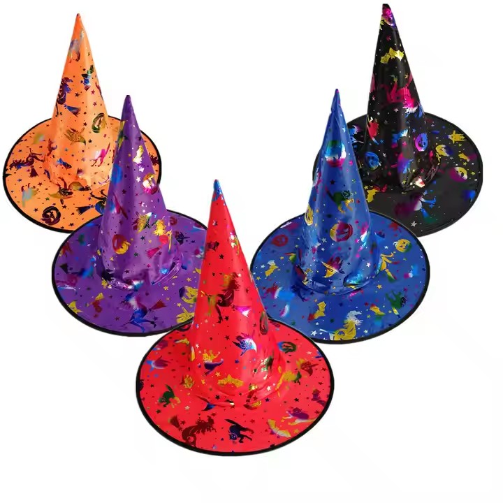 Halloween Wizard Witch Hat with Glitter Star Printing