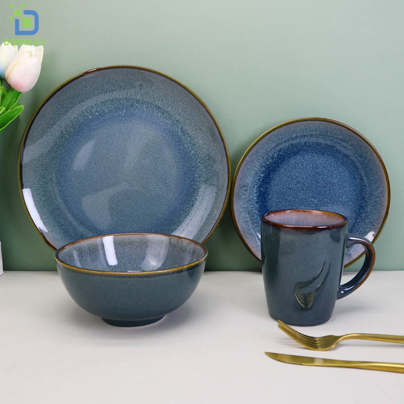 Nordic Blue Reactive Glaze Ceramic Dinnerware Set