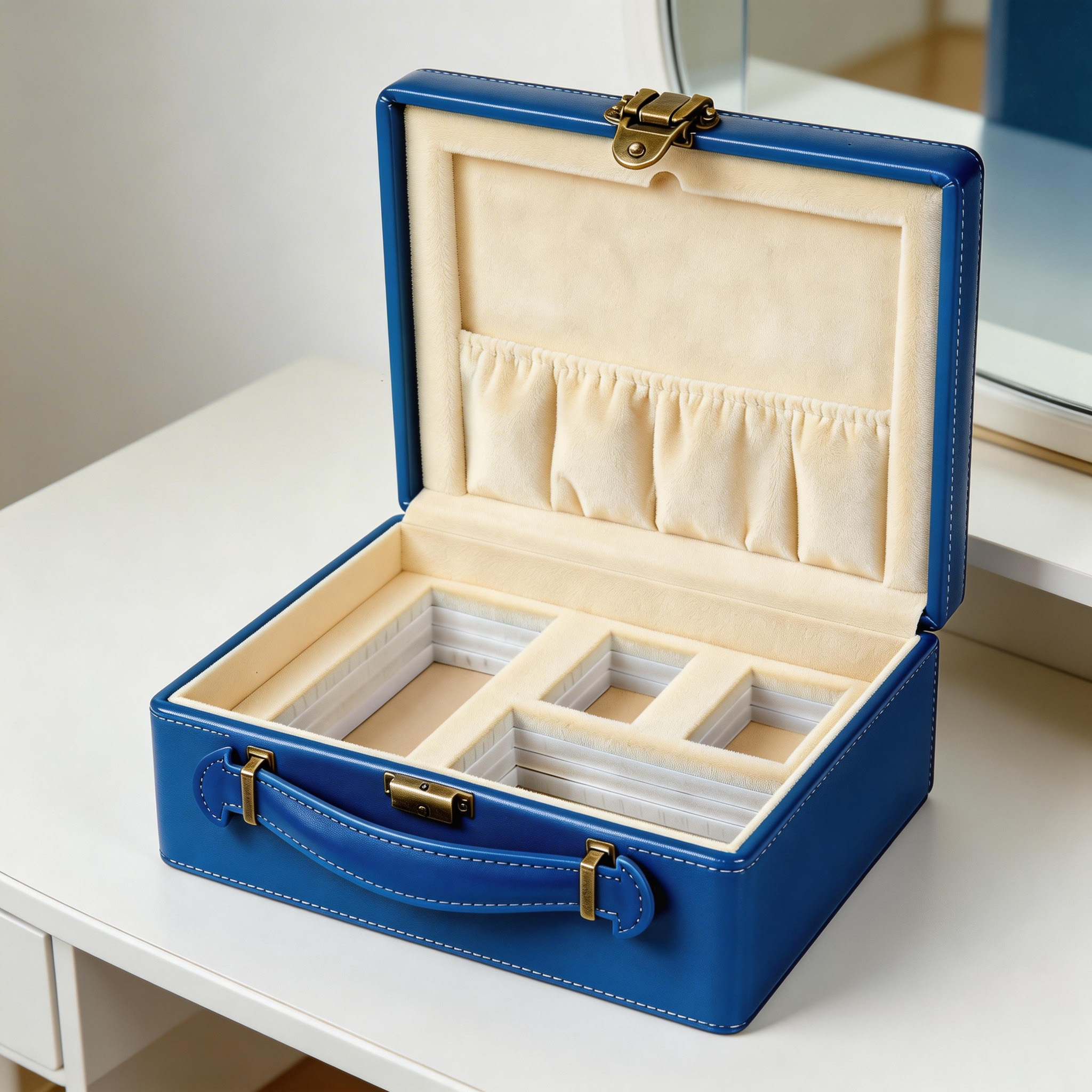 Portable Vegan Leather Cosmetic Box Makeup Storage Case