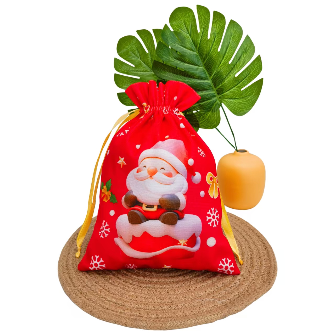 Santa Claus Printed Drawstring Bag