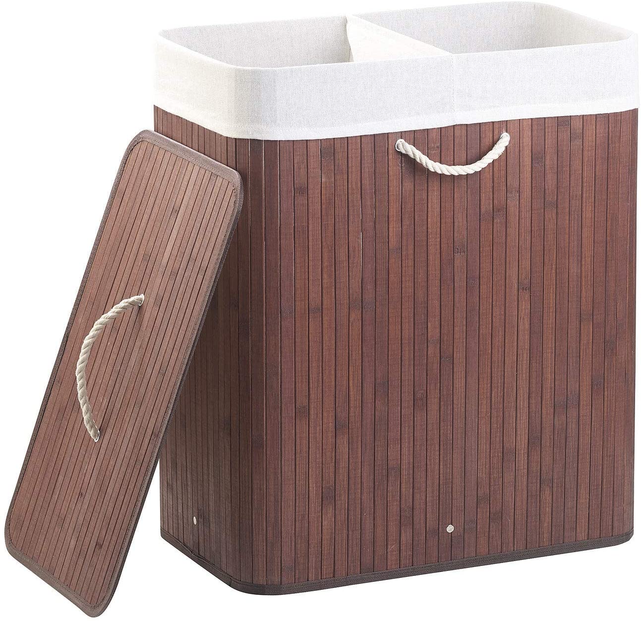 Rectangular Bamboo Laundry Hamper with Divider