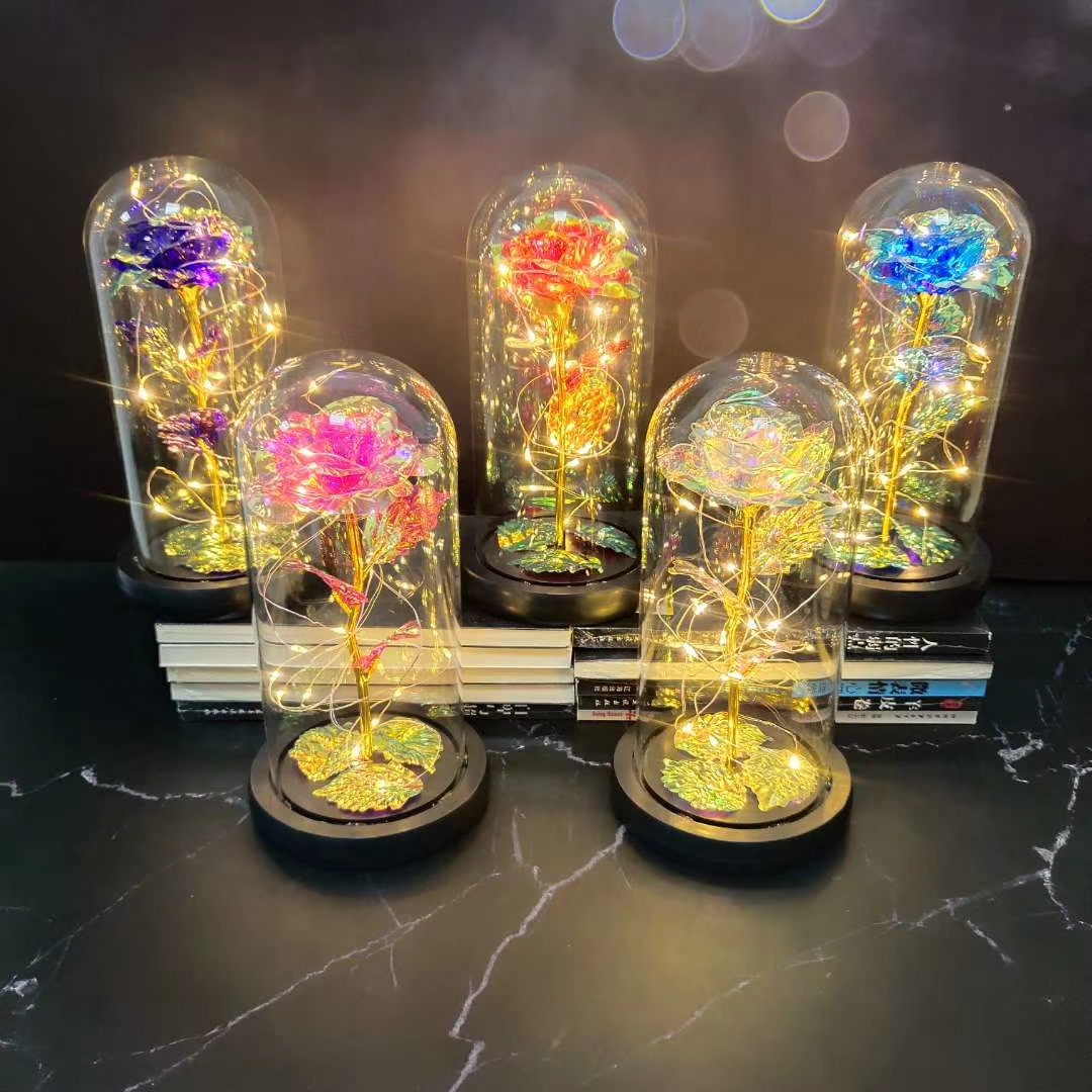 24K Gold Rose Glass Dome LED Light