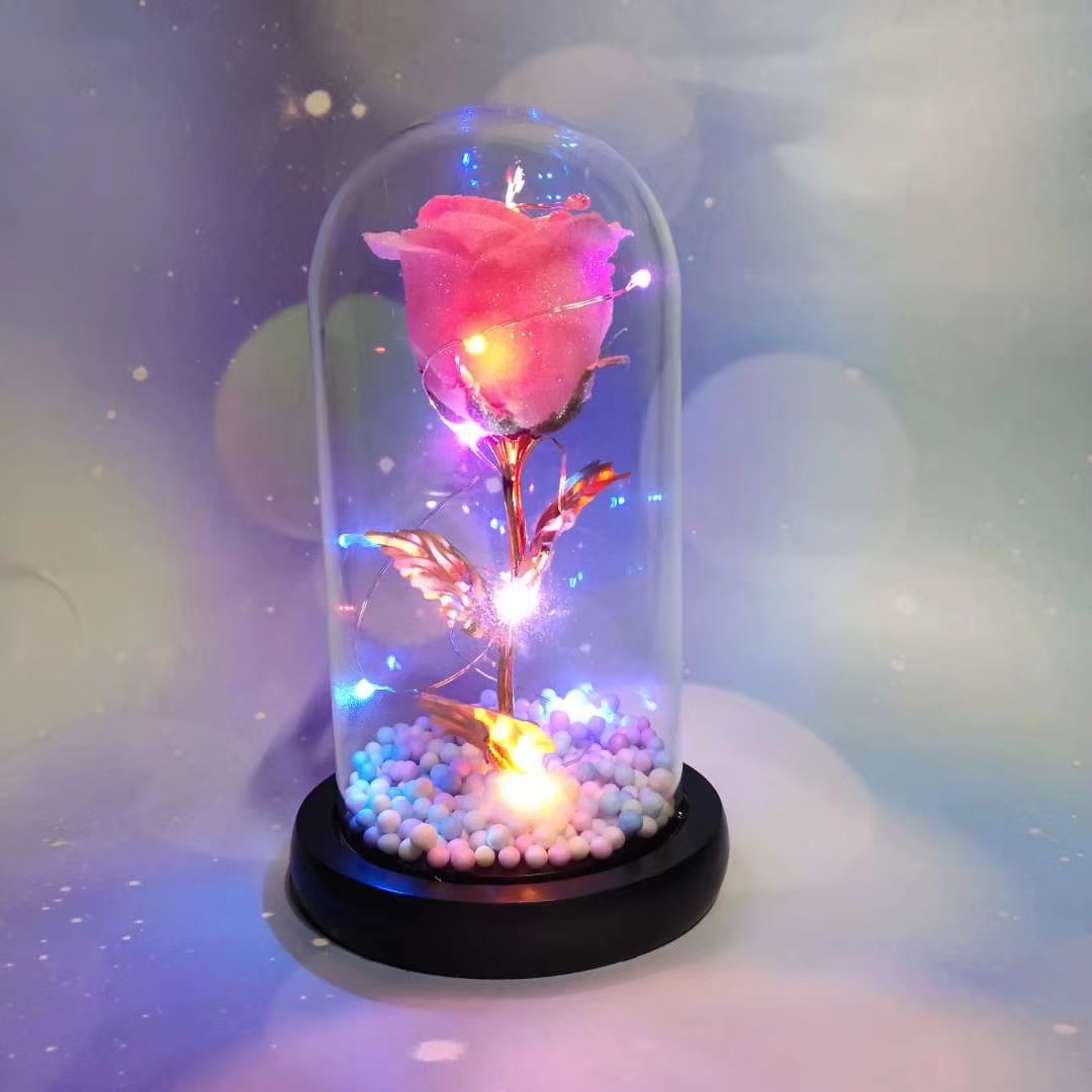 24K Gold Rose Glass Dome LED Light