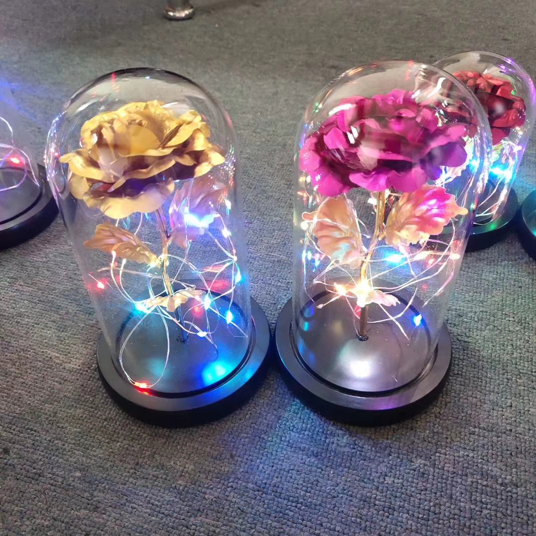 24K Gold Rose Glass Dome LED Light