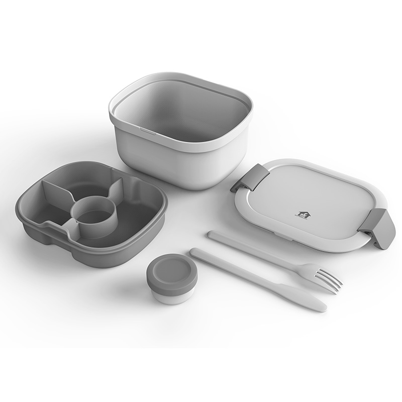 Large Salad Bowl Lunch Box with Sauce Bottle and Cutlery