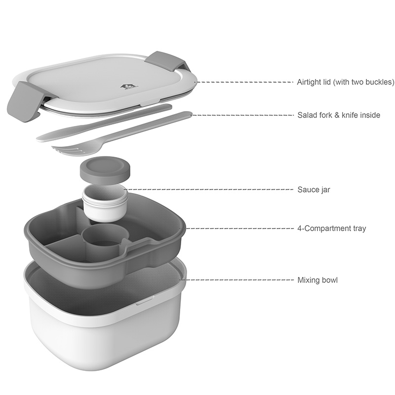 Reusable Salad Bowl Lunch Container with Sauce Bottle