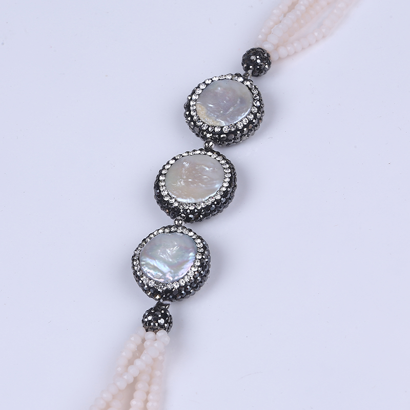 Multi-row Crystal and Coin Pearl Necklace