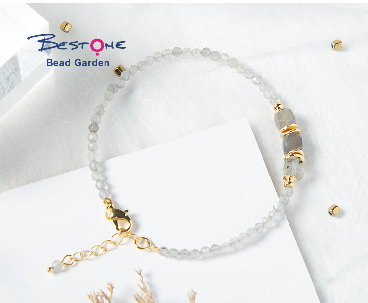Labradorite Bead Bracelet with Gold Plated Spacers
